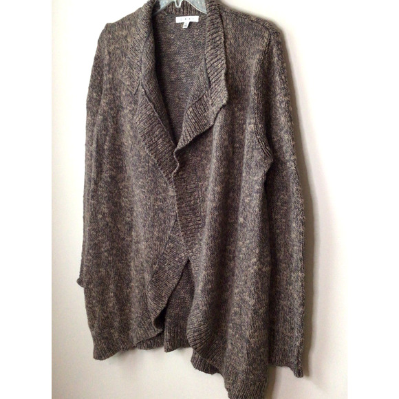CAbi Brown/Gray Marled Open Front Long Cardigan Cotton Style 880 Size L - Picture 3 of 9